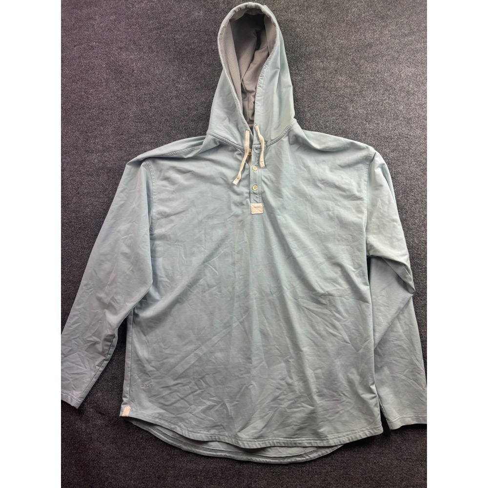 BYLT Hooded Henley Mens XXL Blue Drop Cut Lux Long Sleeve Pullover